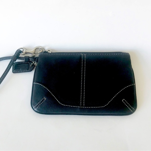 Coach Small Leather Zippered Wristlet with Tan Stitching - Picture 1 of 4